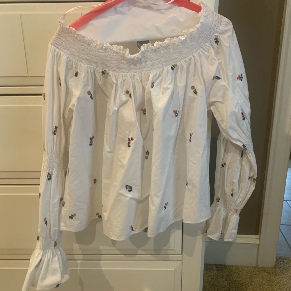 White off shoulder top with flowers